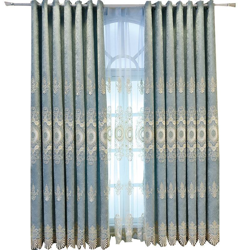 HKM-764371 Elegant European Classical Embroidered Curtains for Living Room and Bedroom – High Shading 70%-90%