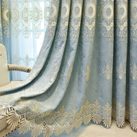 HKM-764371 Elegant European Classical Embroidered Curtains for Living Room and Bedroom – High Shading 70%-90%