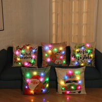 HKM-764435 Christmas Cartoon Pillow Cover, Linen Material, 45x45cm, AA Battery Operated (Inner Core Not Included)