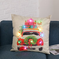 HKM-764435 Christmas Cartoon Pillow Cover, Linen Material, 45x45cm, AA Battery Operated (Inner Core Not Included)