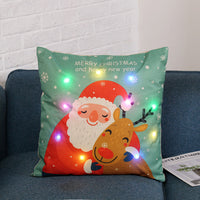 HKM-764435 Christmas Cartoon Pillow Cover, Linen Material, 45x45cm, AA Battery Operated (Inner Core Not Included)