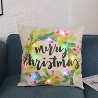HKM-764435 Christmas Cartoon Pillow Cover, Linen Material, 45x45cm, AA Battery Operated (Inner Core Not Included)