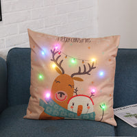 HKM-764435 Christmas Cartoon Pillow Cover, Linen Material, 45x45cm, AA Battery Operated (Inner Core Not Included)
