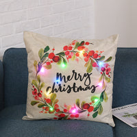 HKM-764435 Christmas Cartoon Pillow Cover, Linen Material, 45x45cm, AA Battery Operated (Inner Core Not Included)