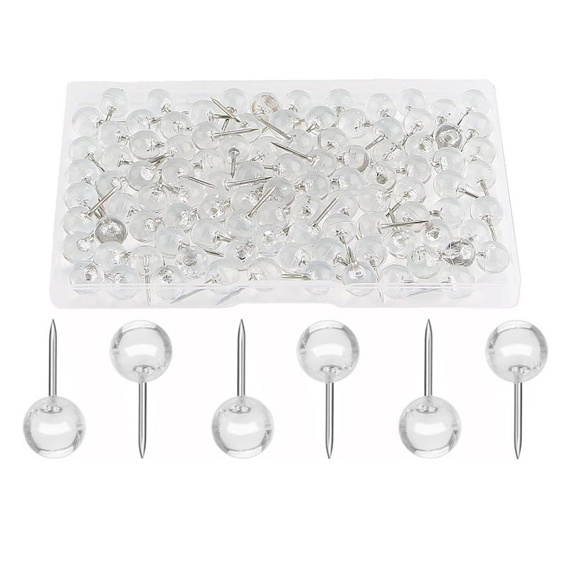 HKM-764499 Transparent Round Ball Push Pins - 100 pcs in Rose Gold, Gold, Silver Options for Office & Craft Use