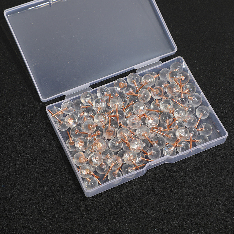 HKM-764499 Transparent Round Ball Push Pins - 100 pcs in Rose Gold, Gold, Silver Options for Office & Craft Use