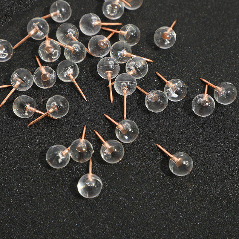 HKM-764499 Transparent Round Ball Push Pins - 100 pcs in Rose Gold, Gold, Silver Options for Office & Craft Use