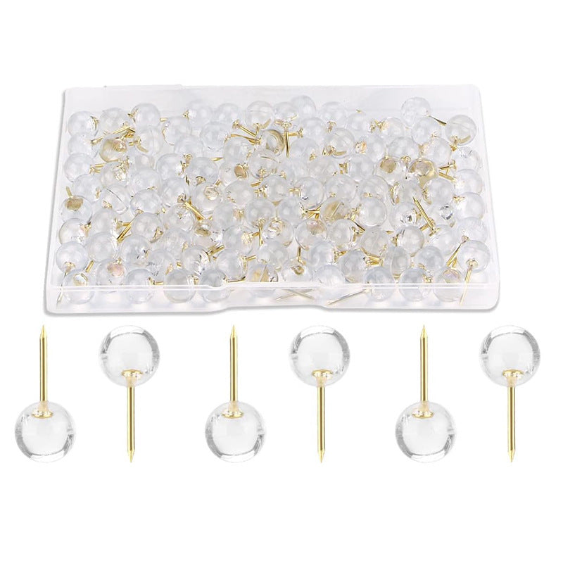 HKM-764499 Transparent Round Ball Push Pins - 100 pcs in Rose Gold, Gold, Silver Options for Office & Craft Use