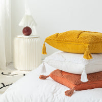 HKM-764627 Corduroy Geometric Rhombus Triangle Tufted Cushion Cover with Tassels - 45x45cm