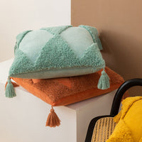 HKM-764627 Corduroy Geometric Rhombus Triangle Tufted Cushion Cover with Tassels - 45x45cm