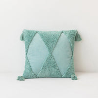 HKM-764627 Corduroy Geometric Rhombus Triangle Tufted Cushion Cover with Tassels - 45x45cm