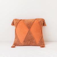 HKM-764627 Corduroy Geometric Rhombus Triangle Tufted Cushion Cover with Tassels - 45x45cm