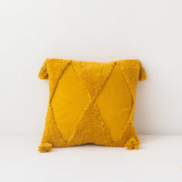 HKM-764627 Corduroy Geometric Rhombus Triangle Tufted Cushion Cover with Tassels - 45x45cm