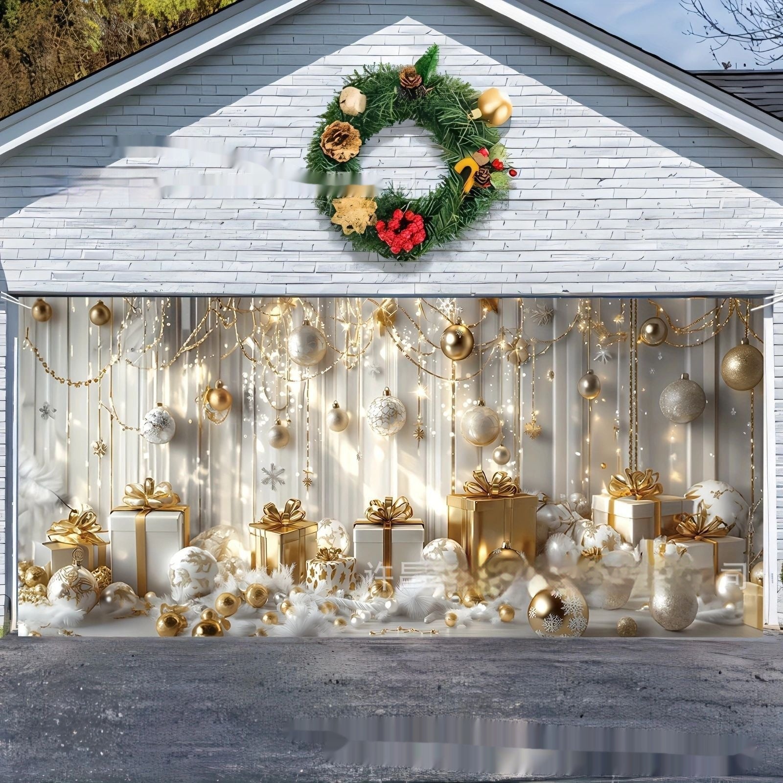 HKM-764627 Large Christmas Ball Background Fabric Banner for Holiday Party Decoration