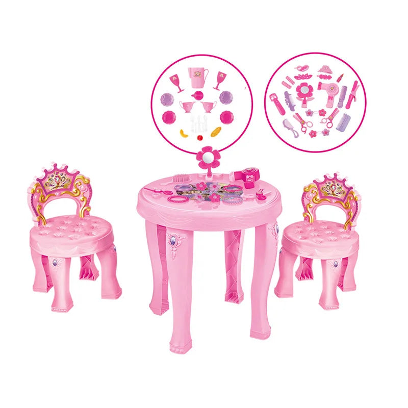 HKM-765075 Princess Dresser Play Toy Set with Cosmetics and Mirror for Kids Ages 3 and Up