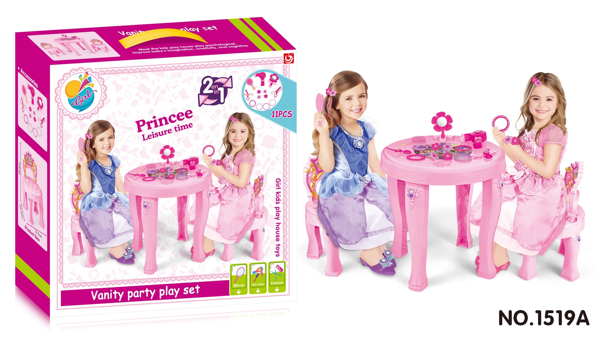 HKM-765075 Princess Dresser Play Toy Set with Cosmetics and Mirror for Kids Ages 3 and Up