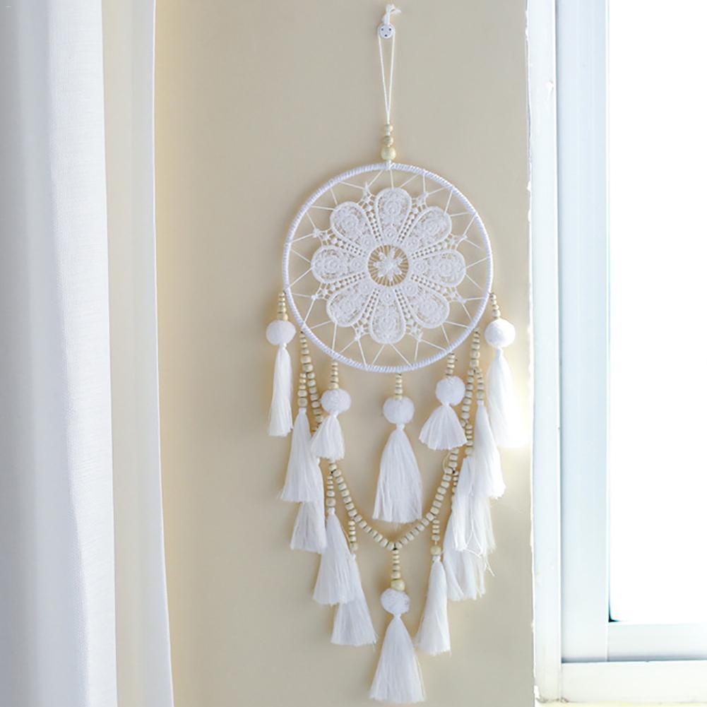 HKM-765523 Romantic Wall Dream Catcher with Wooden Beads and Tassels for Living Room and Bedroom Decor