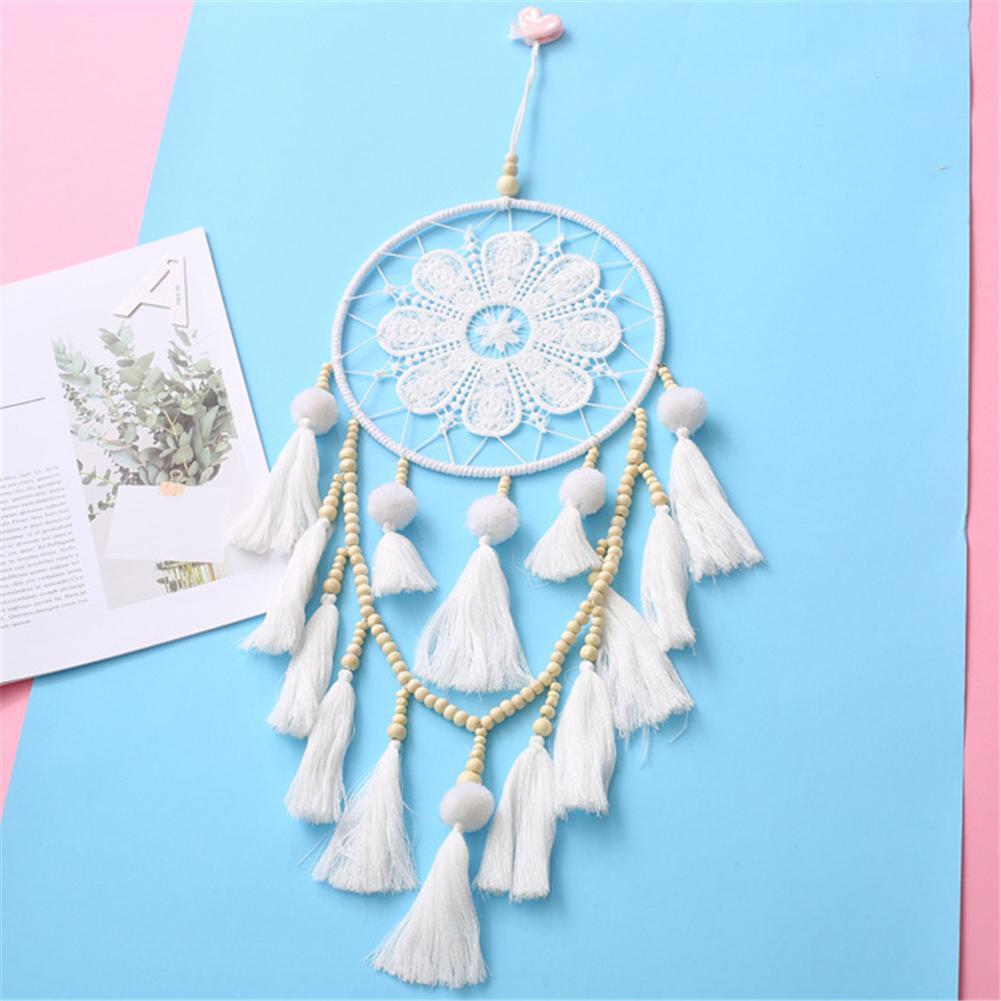 HKM-765523 Romantic Wall Dream Catcher with Wooden Beads and Tassels for Living Room and Bedroom Decor