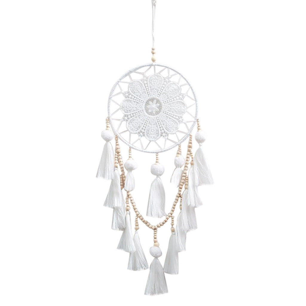 HKM-765523 Romantic Wall Dream Catcher with Wooden Beads and Tassels for Living Room and Bedroom Decor