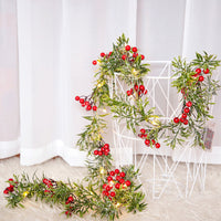 HKM-765587 Red Fruit and Leaf Garland Light String for Christmas Decoration, 20 LED Battery-Powered Fairy Lights, 2 Meters Long