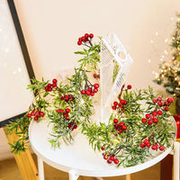 HKM-765587 Red Fruit and Leaf Garland Light String for Christmas Decoration, 20 LED Battery-Powered Fairy Lights, 2 Meters Long