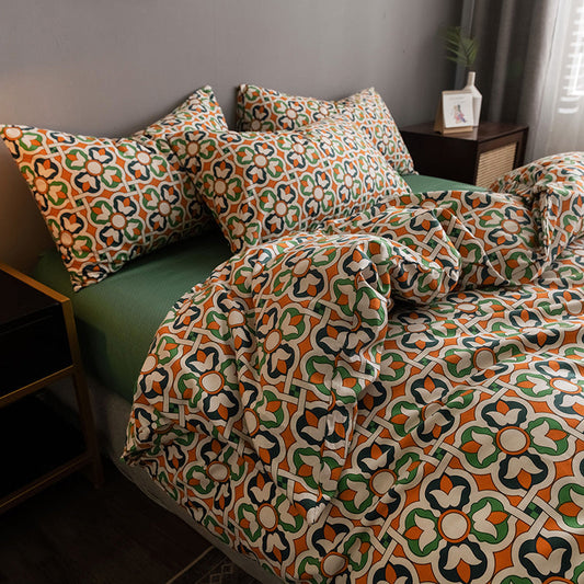 HKM-765779 Cotton Fitted Sheet Quilt Set for 1.8m Bed - Four-Piece Collection