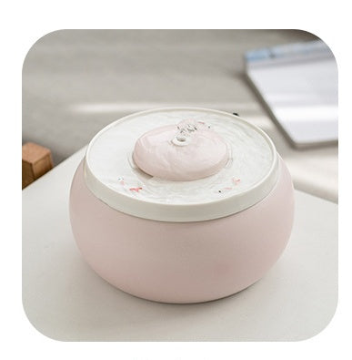 HKM-765843 Ceramic Cat Automatic Drinking Fountain - 1.8L Capacity, Pink & Blue
