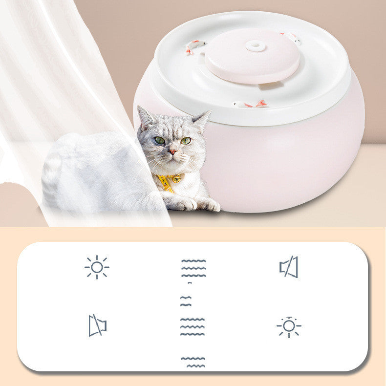 HKM-765843 Ceramic Cat Automatic Drinking Fountain - 1.8L Capacity, Pink & Blue
