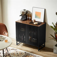 HKM-765971 Flat Noodles Grating Stripe Door Dresser in Black - MDF Storage Cabinet 31.5x15.8x30.7in