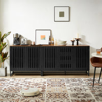 HKM-765971 Flat Noodles Grating Stripe Door Dresser in Black - MDF Storage Cabinet 31.5x15.8x30.7in