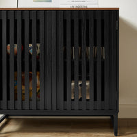 HKM-765971 Flat Noodles Grating Stripe Door Dresser in Black - MDF Storage Cabinet 31.5x15.8x30.7in