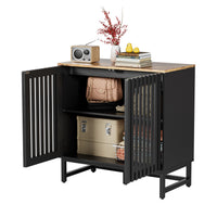 HKM-765971 Flat Noodles Grating Stripe Door Dresser in Black - MDF Storage Cabinet 31.5x15.8x30.7in