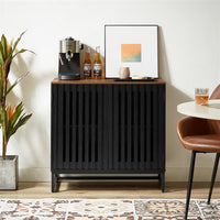 HKM-765971 Flat Noodles Grating Stripe Door Dresser in Black - MDF Storage Cabinet 31.5x15.8x30.7in