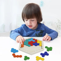 HKM-765971 Wooden Hexagon Honeycomb Jigsaw Puzzle for Kids and Adults - Creative Educational Toy