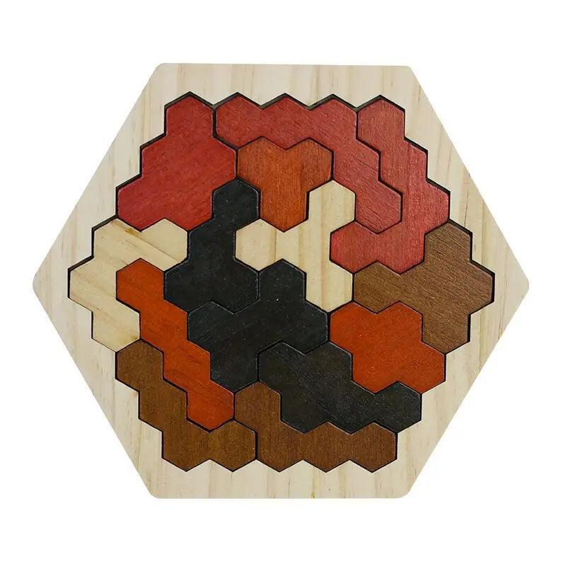 HKM-765971 Wooden Hexagon Honeycomb Jigsaw Puzzle for Kids and Adults - Creative Educational Toy