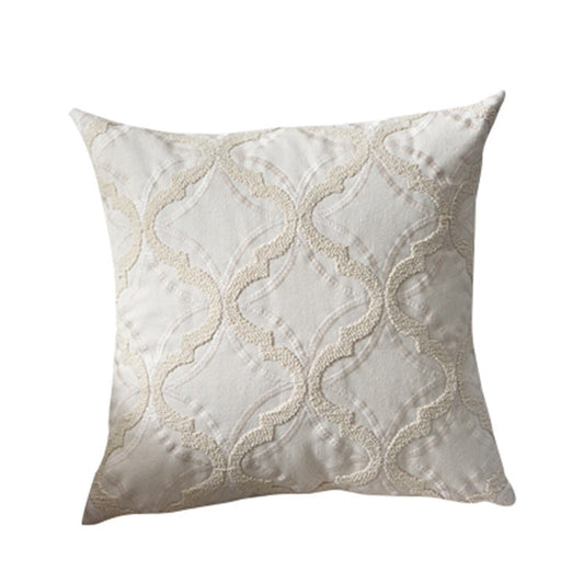 HKM-766099 Embroidered Cotton and Linen Woven Geometric Couch Pillow - 45x45cm