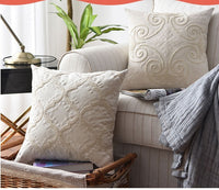HKM-766099 Embroidered Cotton and Linen Woven Geometric Couch Pillow - 45x45cm