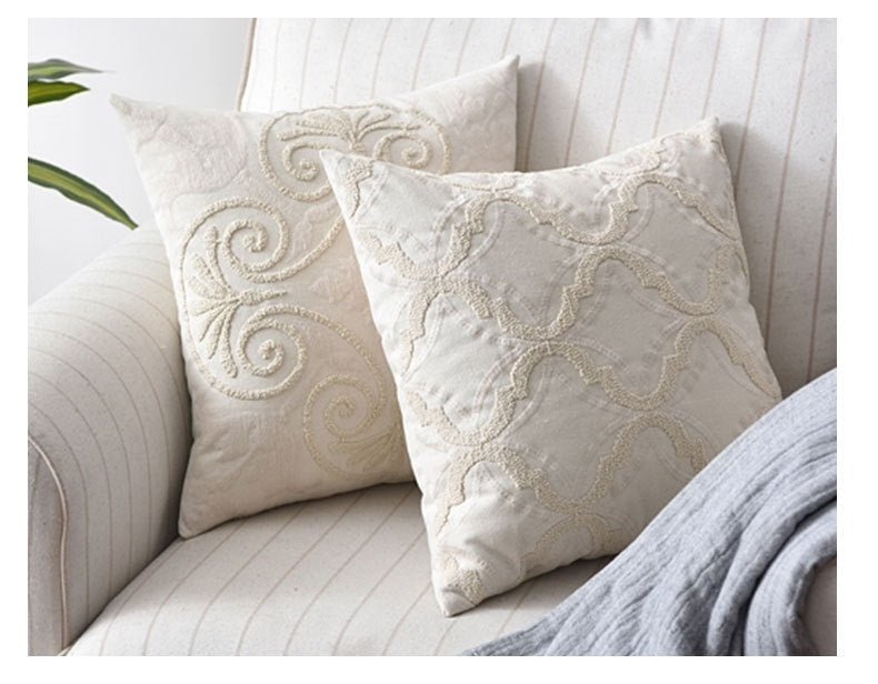 HKM-766099 Embroidered Cotton and Linen Woven Geometric Couch Pillow - 45x45cm