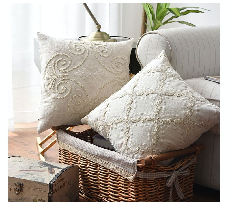HKM-766099 Embroidered Cotton and Linen Woven Geometric Couch Pillow - 45x45cm