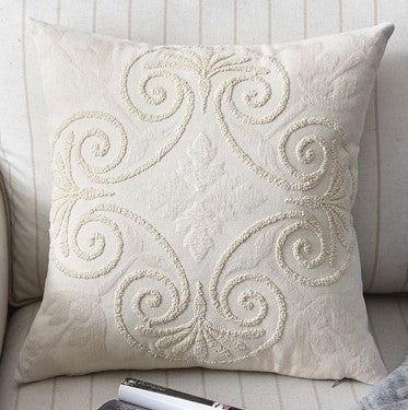 HKM-766099 Embroidered Cotton and Linen Woven Geometric Couch Pillow - 45x45cm