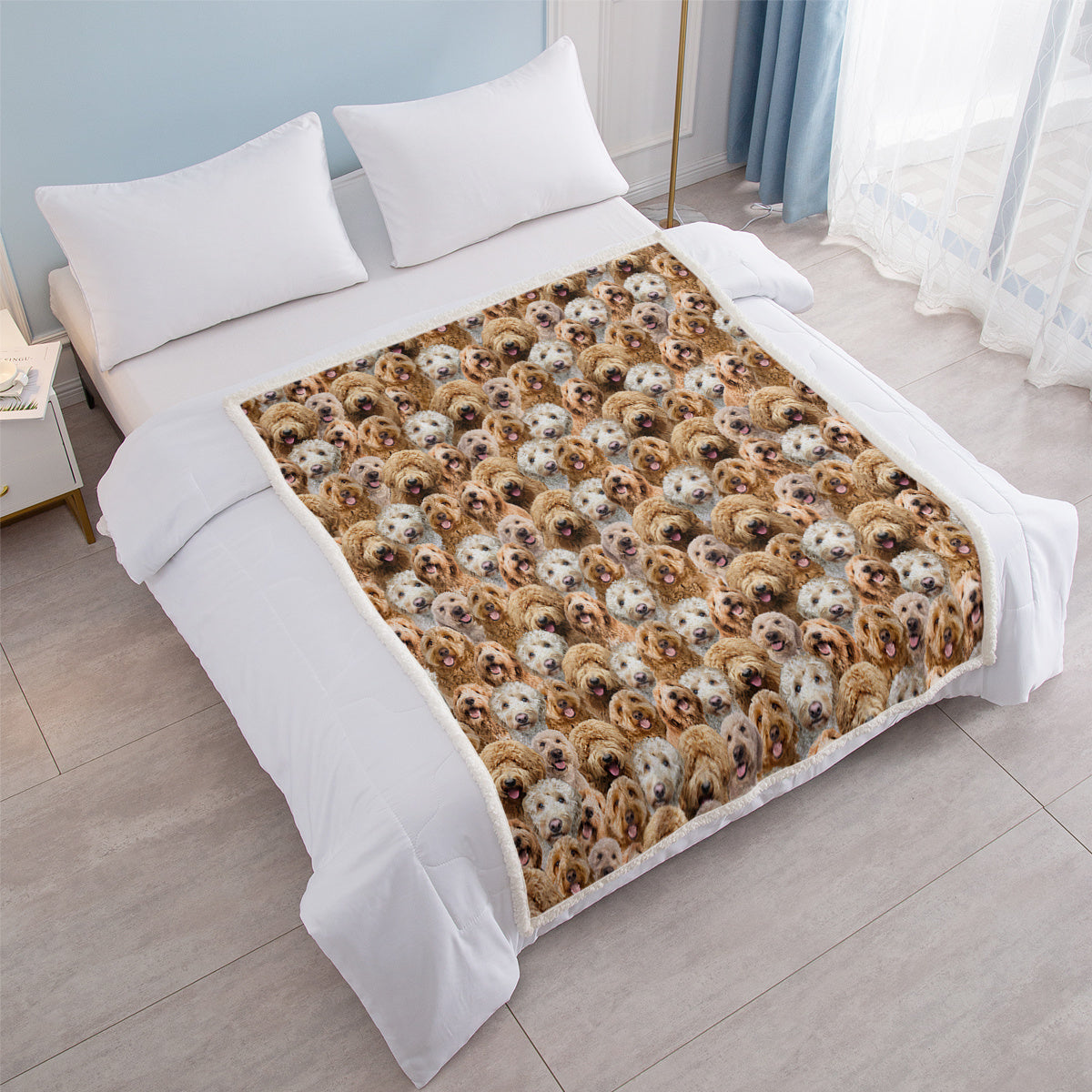 HKM-766291 Cockapoo Design Sherpa Fleece Blanket - Cozy Throw for Kids and Adults, Perfect for Home or Gift