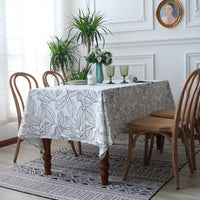 HKM-766355 Rectangular Polyester Fiber Coffee Table Cloth in Navy Blue and White - Multiple Sizes Available