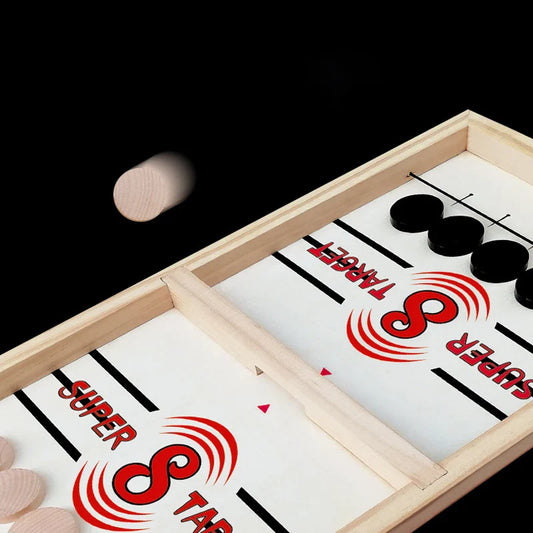 HKM-766547 Wooden Fast Sling Puck Desktop Game – Fun Family Ice Hockey Challenge for Kids and Adults
