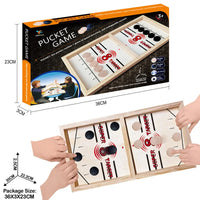 HKM-766547 Wooden Fast Sling Puck Desktop Game – Fun Family Ice Hockey Challenge for Kids and Adults