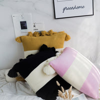 HKM-766931 Nordic Cotton Knitted Striped Pillowcase for Baby and Toddler, 45x45CM, Pink Purple, Black, Turmeric