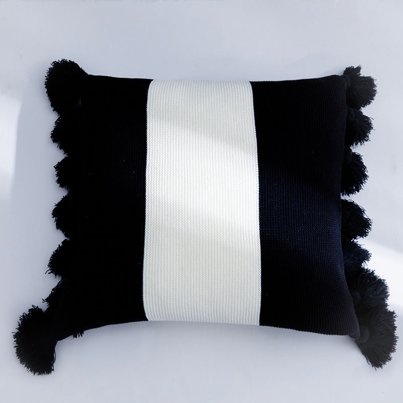 HKM-766931 Nordic Cotton Knitted Striped Pillowcase for Baby and Toddler, 45x45CM, Pink Purple, Black, Turmeric