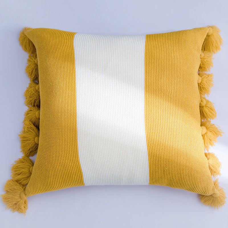 HKM-766931 Nordic Cotton Knitted Striped Pillowcase for Baby and Toddler, 45x45CM, Pink Purple, Black, Turmeric