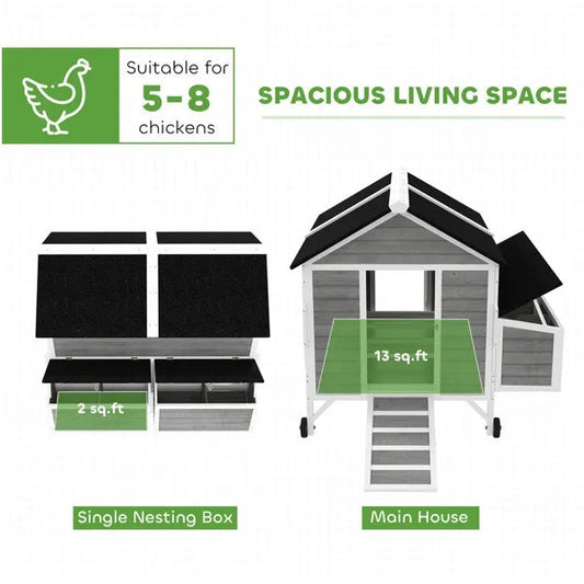 HKM-767123 Portable Chicken Coop with Nesting Boxes and Easy Access Doors