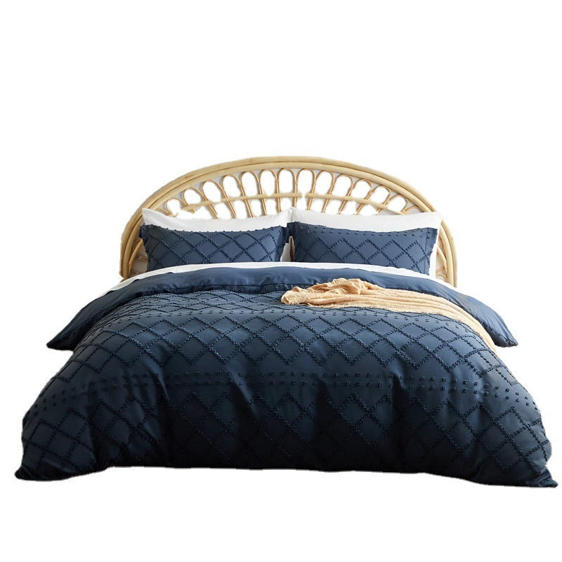 HKM-767123 Solid Color Cotton Quilt Cover Set - Modern Simplicity Three-Piece Bedding Ensemble