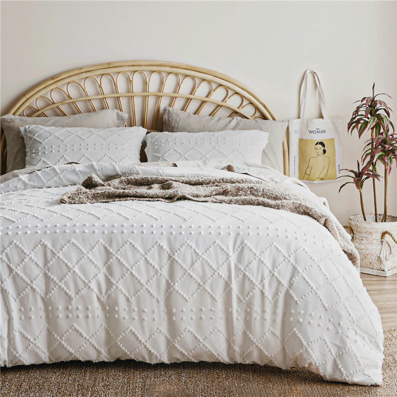 HKM-767123 Solid Color Cotton Quilt Cover Set - Modern Simplicity Three-Piece Bedding Ensemble